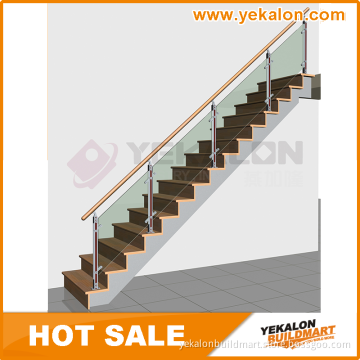 Yekalon Modern Straight L-shaped Steel Glass Wood Staircase